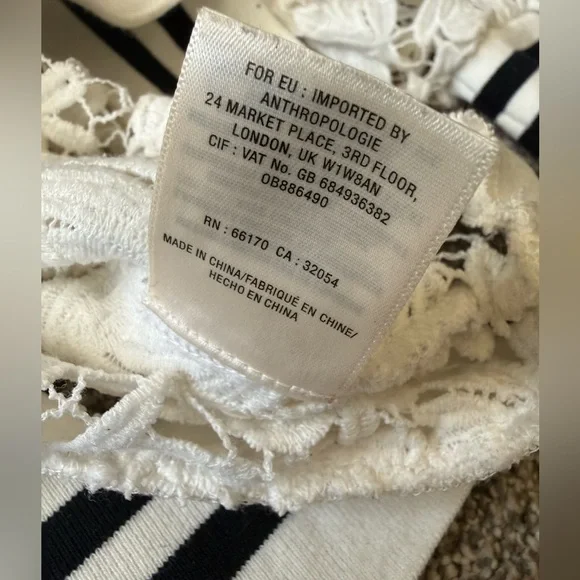 Anthropologie Maeve lace long sleeve white top black cuffs Small SO CUTE! Zipper - Picture 6 of 12